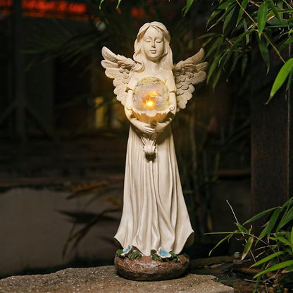 Angel Statue for Garden - 16.3 inches Guardian Solar Garden Statues with Solar Lights, Angel Figurines Gardening Gifts for Mother Grandma Lawn Outdoor Ornaments Figurines for Outdoor Decor
