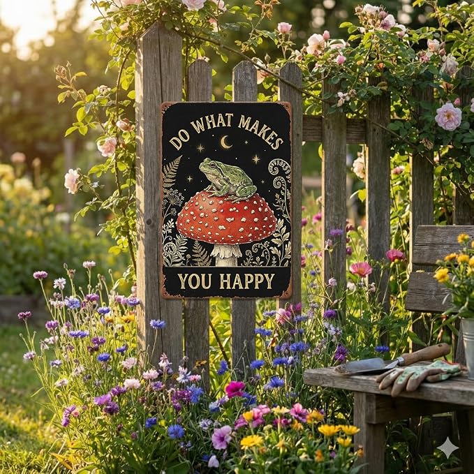 Garden Decor Sign Do What Makes You Happy Frog Wall Art | Nature Lovers • Garden Patio Display • Garden Theme • Whimsical Cottage Style • UV Printed • 8x12 Inch