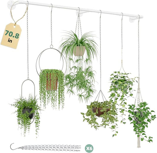 Galood Plant Hanger Indoor with 6 Hanging Chains Hanging Planters for Indoor Plants Hanging Plant Holder Window Plant Shelves White Metal Rod(Pot not Included