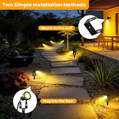 FOOMAN 6-Pack Spot Lights Outdoor, Low Voltage Landscape Lighting, LED Pathway Lights with Transformer, IP68 Waterproof Warm White Spotlight for Yard Garden Flags House Lawn Tree