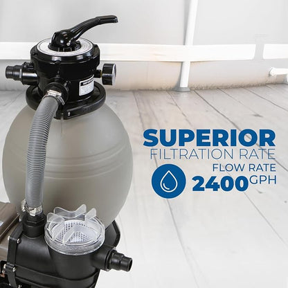 XtremepowerUS 13" Sand Filter Pump System for Above Ground Pools, 3/4 HP 2460 GPH Pool Pump with Timer, 4-Way Multi-Port Valve, for Pools Up to 10,000 Gallons