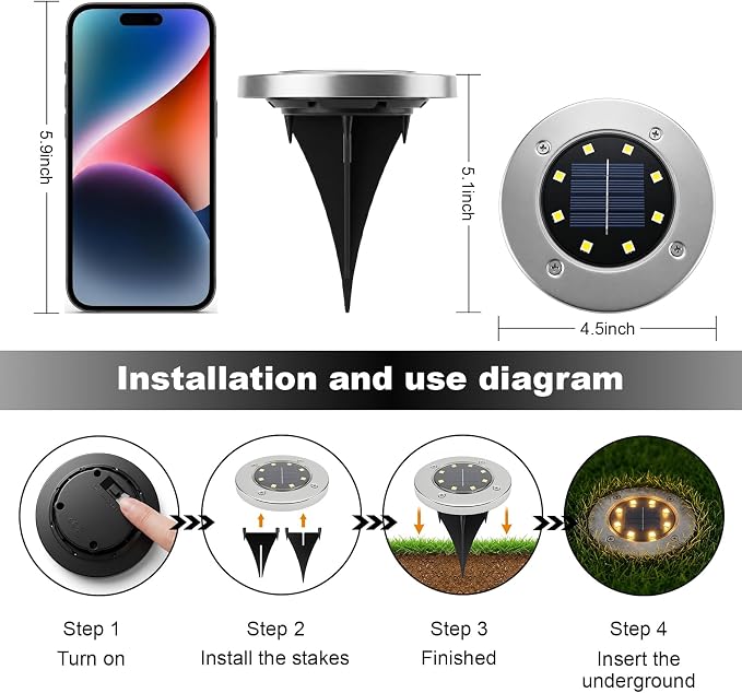OULONGER Solar Lights Outdoor Waterproof, 12 Pack Solar Ground Lights with Large Capacity Battery, High Efficiency Solar Powered Lights for Outdoor Garden, Patio, Pathway and Yard (Warm Light)