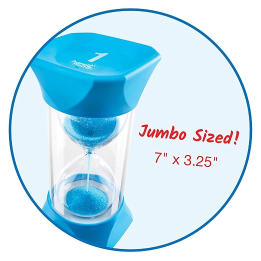 hand2mind Jumbo 1, 2, 5, and 10 Minute Sand Timer Set with Soft Rubber End Caps, Hourglass Timer, Visual Timer for Toddlers, Calm Down Corner, Time Out Timer, Large Classroom Timer (Set of 4)