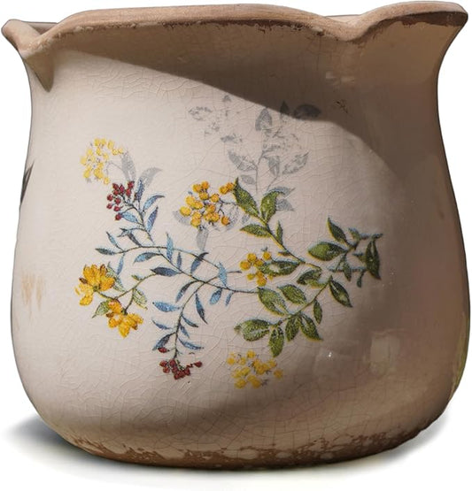 Dosayes Rustic Ceramic Planter, 6 Inch Tuscan Vintage Flower Pot with Drainage, Farmhouse Garden Pot for Indoor Plants, Kitchen & Garden Tuscan Decor, Plant Lover Gift (Yellow)