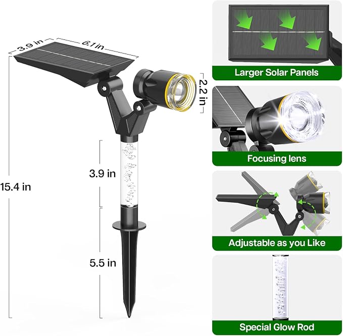 Solar Lights Outdoor Waterproof Spot Lights, 4 Pack Solar Powered Garden Spotlights for Outside Yard Pathway House Landscape Lighting, Auto On/Off, 6000K Cold White