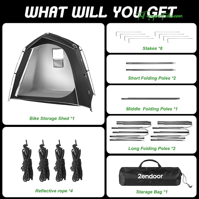 Bike Storage Tent Outdoor, Waterproof Bicycle Shed for 4-5 Bikes, PU4000 210D Oxford, Fiberglass Frame, Rain-Blocking Awning Design, Outdoor Storage for Bikes, Lawn Mower, Garden Tools Black