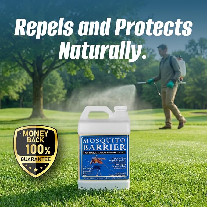 Mosquito Barrier Liquid Garlic Mosquito Repellent Concentrate, 1 Gallon – Professional Outdoor Treatment for Lawns, Landscapes & Perimeter Areas – Yard & Home Mosquito Protection