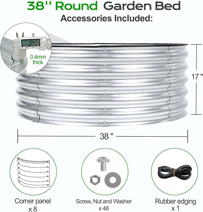 Aoodor 17" Tall 38" Metal Raised Garden Bed, Outdoor Planter Box and Raised Garden Kit for Vegetables, Flowers, Tomatoes Carrots and Herbs, Silver