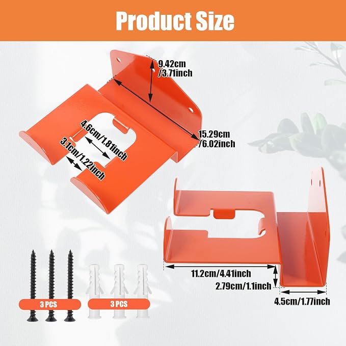 1 Pack Weed Eater Hanger Wall Mounted Weedeater Garage Trimmer Rack Heavy Duty Garden Tool Hanger Steel Weed Whackers Holder Organizer Hooks for Grass Garden Tools (Orange)