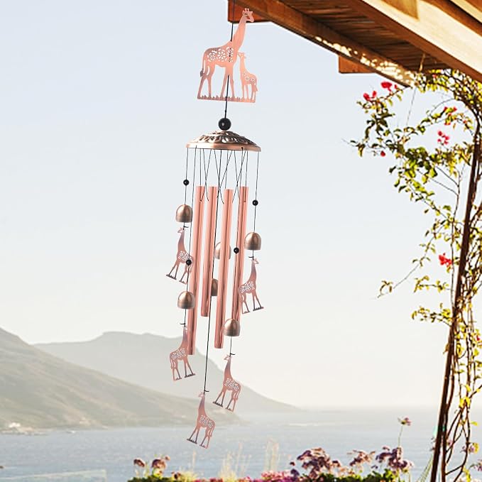 JOBOSI Brass Giraffe Wind Chime, for Women,Giraffe Wind Chime Outdoor, Handmade Metal Garden Wind Chimes,Melodic Weatherproof, Gift for Mom/Grandma