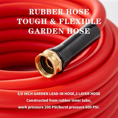 Garden Hose 50 ft x 5/8” Hot/Cold Water Hose,-50°F to 190°F,Burst 600Psi Flexible & Lightweight Upgraded Rubber Hoses,3/4” Solid Fittings for All-weather Outdoor Lawn & Garden