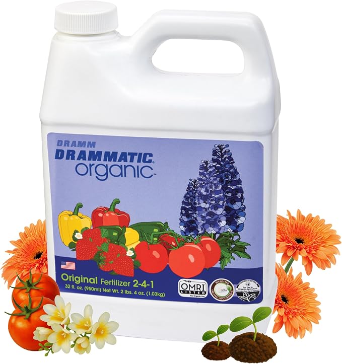 Drammatic® Organic™ Original Fertilizer 2-4-1, Hydrolyzed Liquid Fish Fertilizer for Vegetables, Flowers, and Fruits, 1 Quart (32 Ounces), OMRI Listed