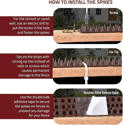 Defender Spikes for Bird, Cat, Pigeon and Small Animals 8pack- Protect Your Sofa, Garden, Outdoor Walls, Plastic Security Fence Spikes- Brown