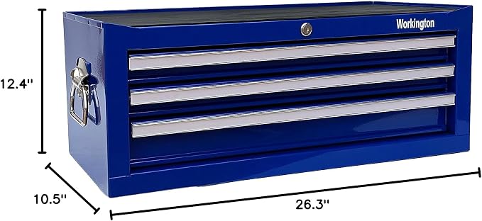 Workington Industrial 3 Drawers Portable Metal Intermediate Box, 26" Middle Tool Chest Cabinet with Ball Bearing Drawer Slides, Steel Tool Storage Box Organizer 4009 Blue