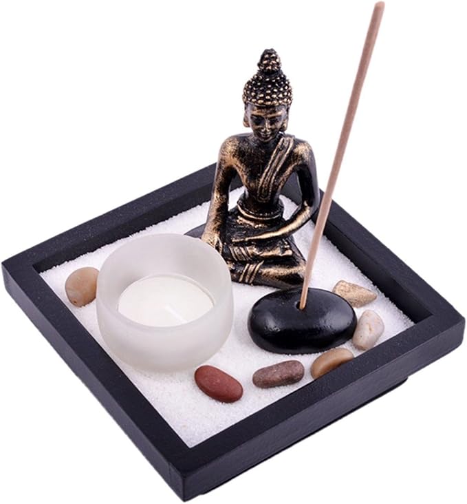 Asian Japanese Feng Shui Sand Zen Garden Buddha Tealight & Incense Holder YD50