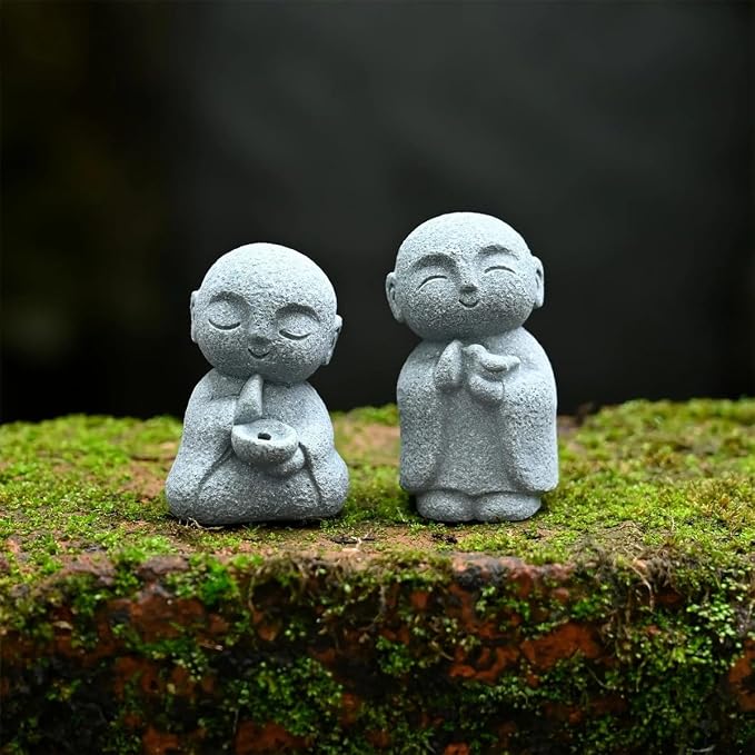 livelyfish Japanese Monk Statue Praying Zen Sandstone Mini Buddha Statues Asian Garden Sculptures for Wealth Good Luck Feng Shui Home Decor, H