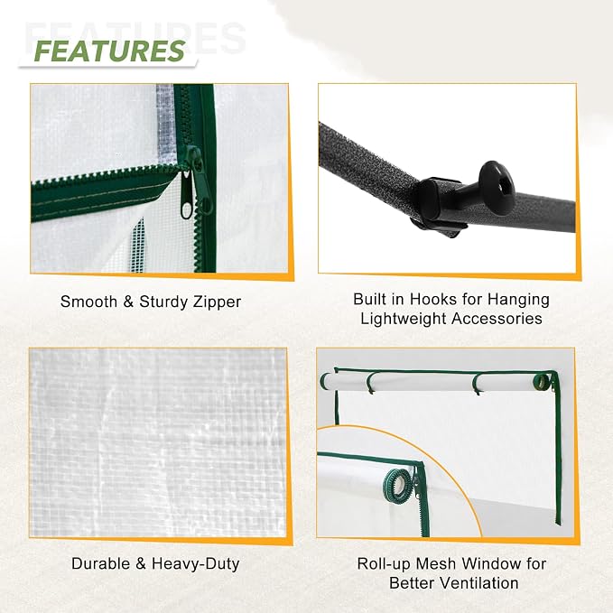 EAGLE PEAK 12x8 Portable Walk in Greenhouse, Pop Up Indoor Outdoor Greenhouse, Green House Kit with Zippered Roll-Up Doors, Windows + Support Pole, Woven Cover, Translucent