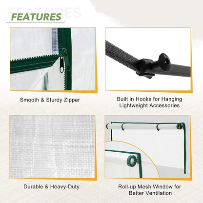 EAGLE PEAK 12x8 Portable Walk in Greenhouse, Pop Up Indoor Outdoor Greenhouse, Green House Kit with Zippered Roll-Up Doors, Windows + Support Pole, Woven Cover, Translucent