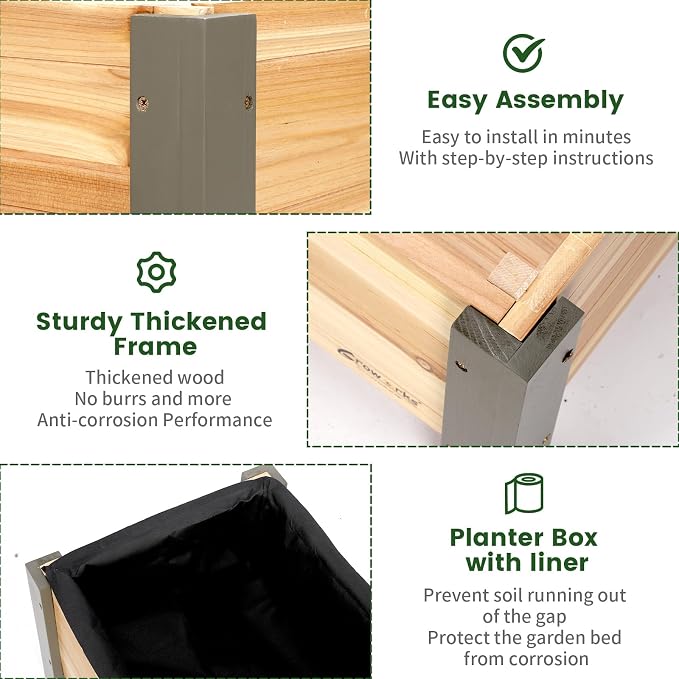 Raised Garden Bed for Kids - 30”L*16”W*13”H Elevated Wooden Planter Box Stand, Backyard, Patio, Balcony w/Bed Liner, 170lb Capacity (Green)