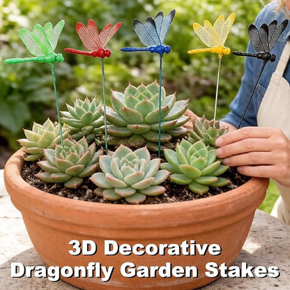 3D Decorative Dragonfly Garden Stakes Dragonflies Garden Decorations for Yard Patio Lawn Plant Flower Pot Decor, 12 Pcs