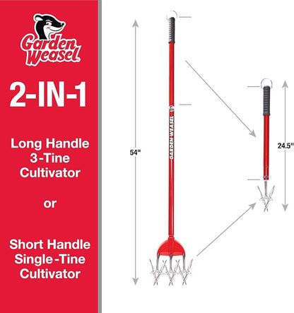 Garden Weasel 2-in-1 Rotary Cultivator + 3-Piece Hand Tools Combo Set