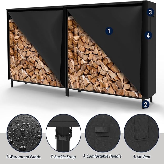 WALMANN 6 ft Firewood Rack with Cover, Heavy Duty Log Rack With Weather Resistant 600D Oxford Fabric Cover, Indoor/Outdoor Wood Holder for Firewood