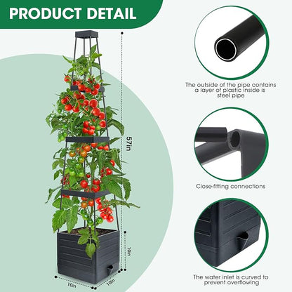 MQFORU 4Pack Raised Garden Bed Planter Boxes with Trellis, 57" Self-Watering Tomato Planter Boxes with Trellis for Climbing Vegetable and Plants, Tomato Cage for Indoor Outdoor Use