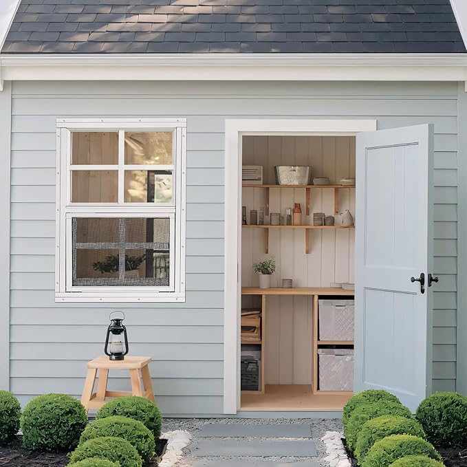 Shed Windows 2 Pack, Chicken Coop Windows 24" x 36" White | Flush Mounted Small Windows with Tempered Glass and Fiberglass Screen for Shed, Barns, Playhouse, Household, Garage