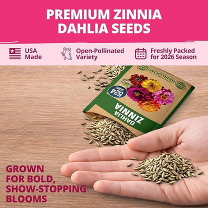 HOME GROWN Zinnia Dahlia Seeds Pack for 2026 Non GMO 524 Flower Seeds | Vibrant Zinnia Elegans for Pollinator Gardens, Borders & Containers | Easy-to-Grow Outdoor Blooms