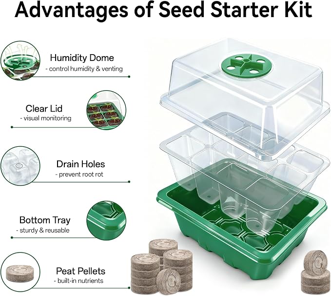 Halatool 8 Pack Seed Starter Tray with 100 PCS Peat Pellets, 96 Cells Green Seeding Starter Trays for Organic Seed Starter Soil Pods for Planting Vegetables Plants Flowers - Starting Seeds Kit