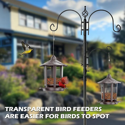 Birdream 2 Pack Bird Feeders for Outdoor Hanging, Assembly Required, 1-Min Easy Setup, Charming Castle Design, Attracting Cardinals Chickadees Goldfinches & Sparrows - Brown