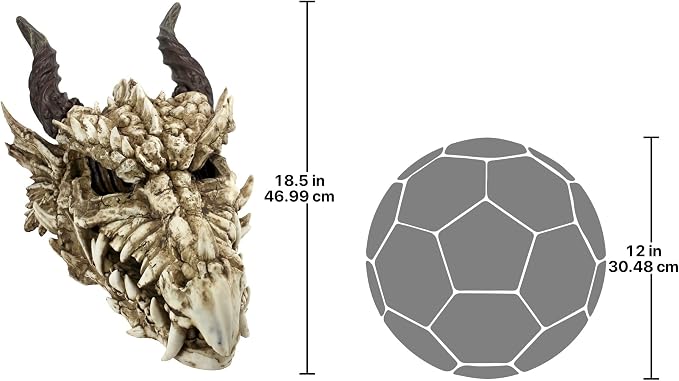 Design Toscano Stoker's Moors Dragon Skull Gothic Garden Statue, Large, 26 Inch, Polyresin, Full Color