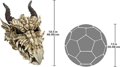 Design Toscano Stoker's Moors Dragon Skull Gothic Garden Statue, Large, 26 Inch, Polyresin, Full Color