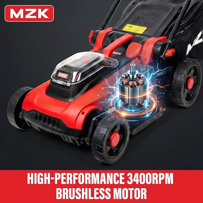 MZK 40V 16" Electric Lawn Mower, 2-in-1 Brushless Cordless Lawn Mower, Walk-Behind Push Mowers with 5-Position Height Adjustment, 2 x 4.0Ah Batteries & Charger Included, LM16I5H