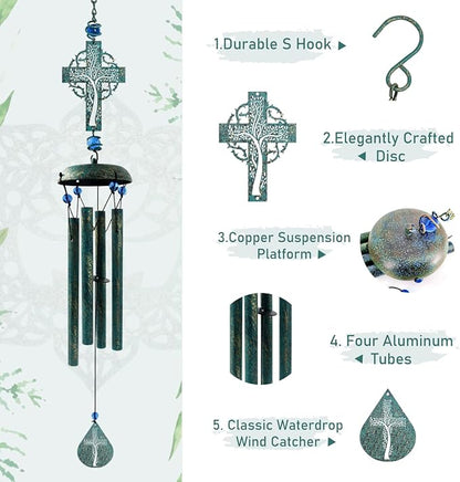 Cross Wind Chimes for Outside, Metal Hanging Wind Chimes, Zen Windchime with Calming Sound for Yard, Balcony, Yoga Room