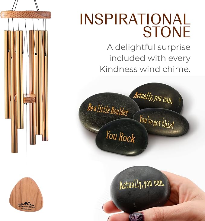 Bronze Wind Chimes for Outside Deep Tone, 29 Inch Hand Tuned B Major Pentatonic Soprano Wind Chime with Decorative Kindness Stone, Outdoor Garden Patio Porch Decor, Meaningful Sympathy Memorial Gift