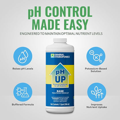 General Hydroponics pH Up Liquid Premium Buffering For pH Stability, Quart
