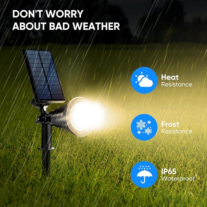 KEV 800 Lumens Solar Spot Lights Outdoor,18 LEDs Solar Flood Lights with 2 Modes &Adjustable &IPX65 Waterproof,Solar Spotlight for Driveway/Backyard/Patio Landscape/Tree/Garage(Warm White,2 Pack)