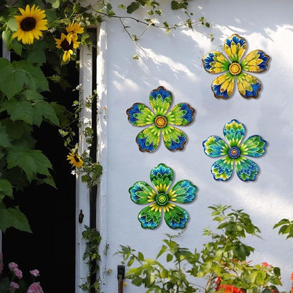 4-Pack Metal Flower Wall Decor, Outdoor Fence and Garden Art | Outdoor Wall Decor art, Easy To Hang, Ideal for outdoor fences, gardens, patios, yards and exterior walls