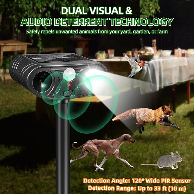2 Pack Sonic Fortress Pro Deer Repellent Solar Animal Repellent Outdoor | Strobe Light, Waterproof Squirrel Cat Repellent Outdoor Rabbit Bird Raccoon Deterrent for Yard Garden Farm