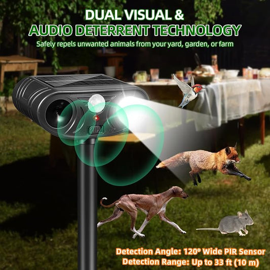 2 Pack Sonic Fortress Pro Deer Repellent Solar Animal Repellent Outdoor | Strobe Light, Waterproof Squirrel Cat Repellent Outdoor Rabbit Bird Raccoon Deterrent for Yard Garden Farm