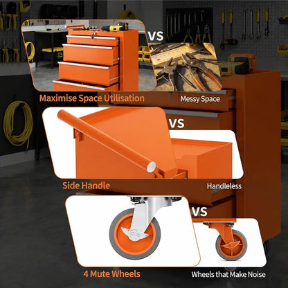 IDEALHOUSE Rolling Tool Chest, 5 Drawers Tool Storage Cabinet, Toolbox with Wheels, Portable Tool Cabinet Organizer with Locking System & Drawer Liners, Tool Storage Cart for Garage, Workshop, Orange