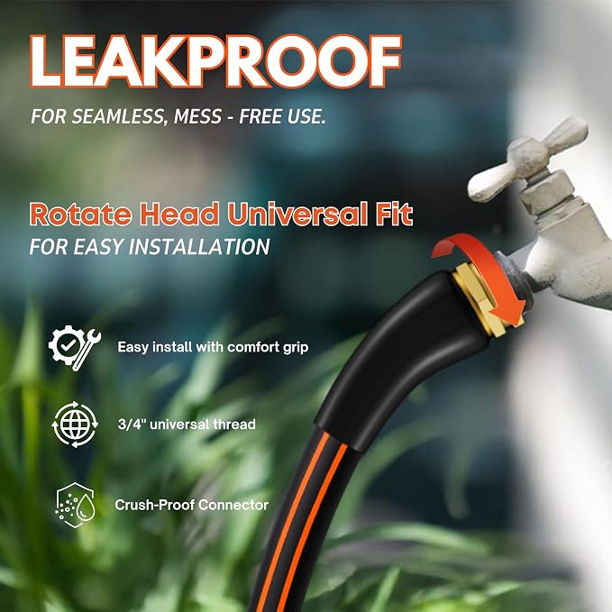 Flexibility Garden Hose,50ft x 5/8", No-Kink, Wear-Resistant & Freeze-Resistant, Flexible Water Hose, Rubber Hose With Male/Female Fittings,Working Pressure 200 PSI, Burst 600 PSI,3/4'' GHT