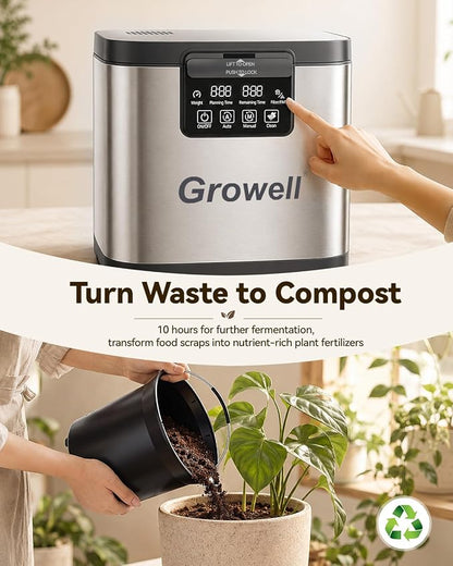 Electric Composter for Kitchen, 4L Indoor Odorless Compost Bin with 2 Carbon Filters, Upgraded Brushless Motor, Auto-Clean, LED Display, Visible Window, Smart Countertop Food Waste Composting Machine