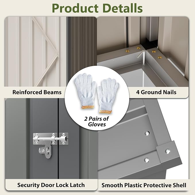 YOPTO 4x7 FT Lean to Storage Shed, Outdoor Metal Wall Side Storage Sheds with Lockable Door,Small Garden Tool Shed for Backayrd, Patio,Lawn,Easy Assembly,Gray