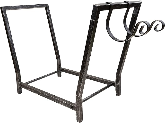 FireProof Pros Indoor and Outdoor Firewood Racks with Kindling Wood Hooks. 25.6in Rustic Silver