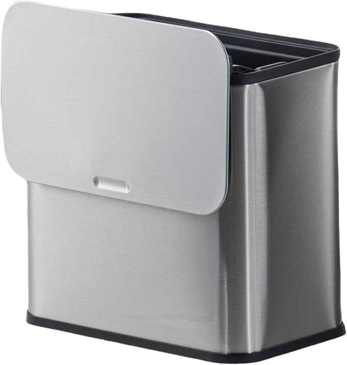 GarveeHome 1.3 gal Hanging Trash Can with Lid, Stainless Steel Kitchen Compost Bin with Inner Bucket and Charcoal Filter for Countertop or Under Sink, Wall Mounted Waste Bin for Cupboard/Bathroom