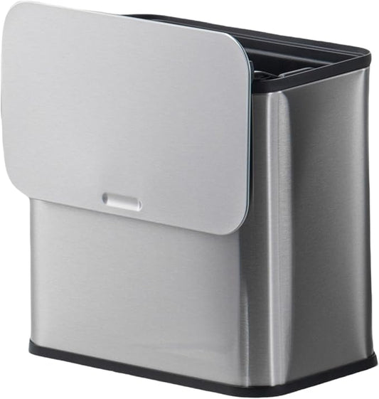 GarveeHome 1.3 gal Hanging Trash Can with Lid, Stainless Steel Kitchen Compost Bin with Inner Bucket and Charcoal Filter for Countertop or Under Sink, Wall Mounted Waste Bin for Cupboard/Bathroom