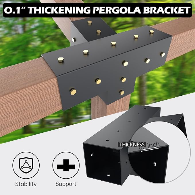 Pergola Kit with Brackets, 15°Slanted Roof Pergola Bracket Kit, Roof Wall Mount Extension Bracket Kit 4-Way Brackets for Pergolas,Log Cabin Outdoor Pergola 4"x 4" (Actual 3.5" X 3.5") Lumber