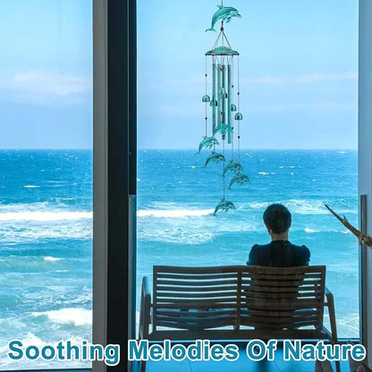 Dolphin Wind Chimes for Outside, Dolphin Gifts for Women Men Mom Grandma Birthday, 37" Windchimes Hanging Outdoors Garden Decor, Home Patio Garden Porch Yard Decorations (Blue-Dolphin)